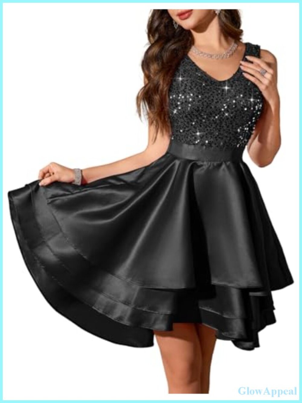 Sequin High Low Homecoming Dress | V Neck Sleeveless Prom Party Dress